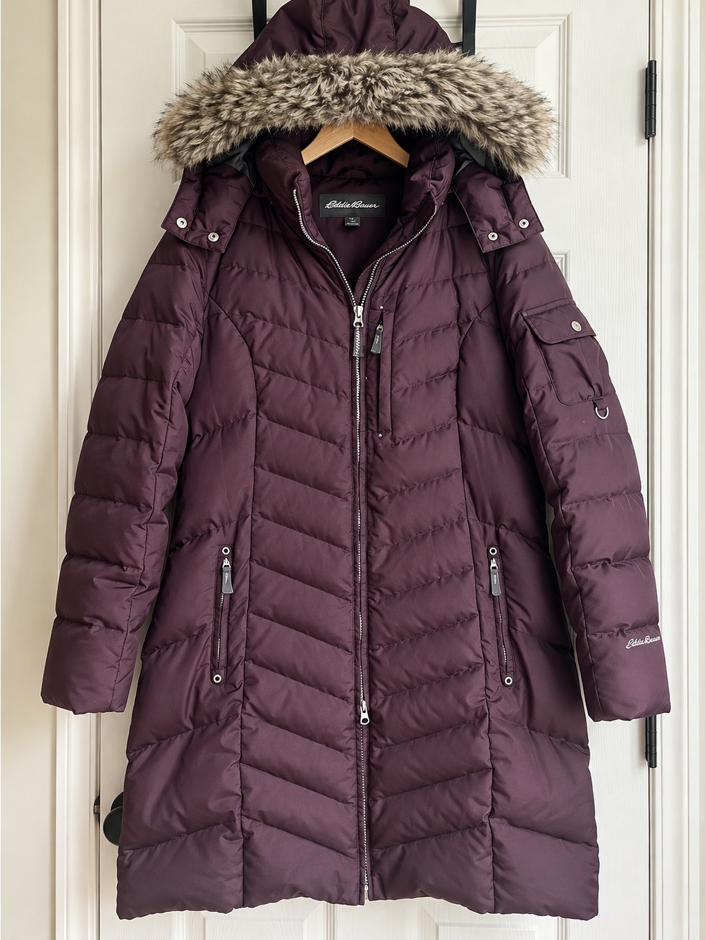 Eddie Bauer Sun Valley Down Parka Aubergine Large 650 Fill Detachable Fur Hood